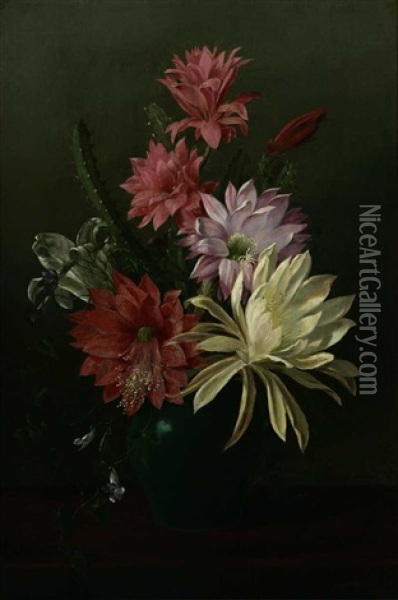 Floral Still Life In A Green Vase Oil Painting - Juan Buckingham Wandesforde