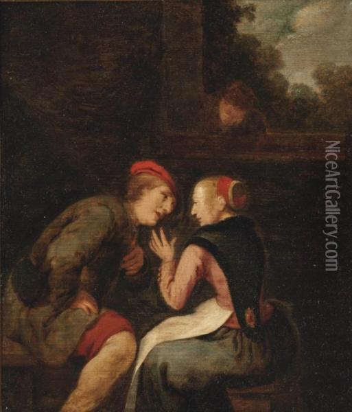 A Couple In An Interior, With A Man At The Window Oil Painting - Jan Miense Molenaer