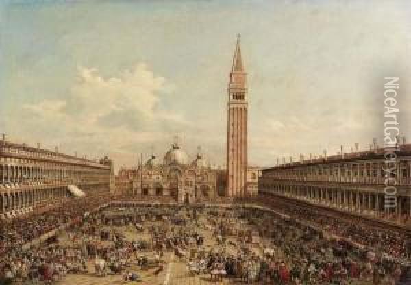 La Caccia Dei Tori In Piazza San Marco Oil Painting - Gianbattista Cimaroli