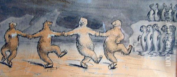 4 Polar Bears Ice Skating Oil Painting - Frederick Stuart Church