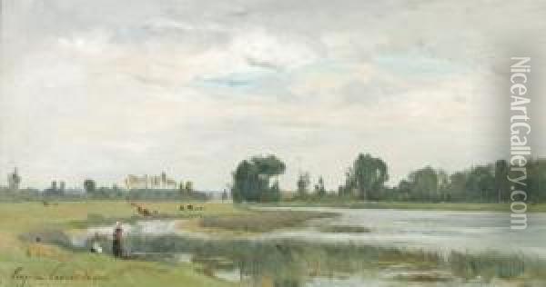 Berger-la Celle - Seine Et Marne Oil Painting - Eugene Antoine Samuel Lavieille