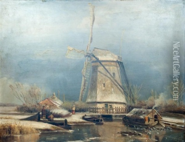 Le Moulin Oil Painting - Nicolaas Johannes Roosenboom