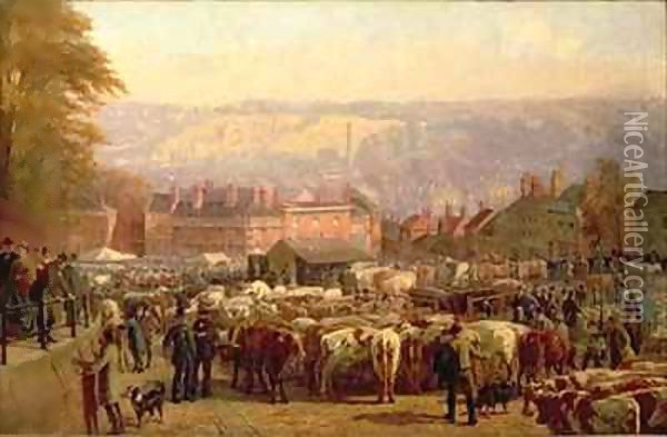 The Hill at Norwich on Market Day Oil Painting - Frederick Bacon Barwell
