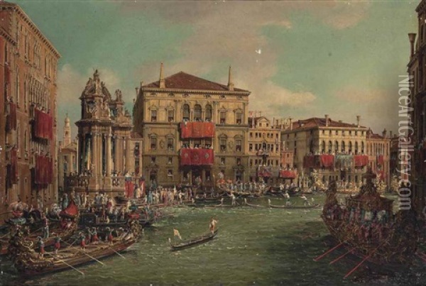 A Regatta On The Grand Canal, Venice Oil Painting - Francesco Zanin