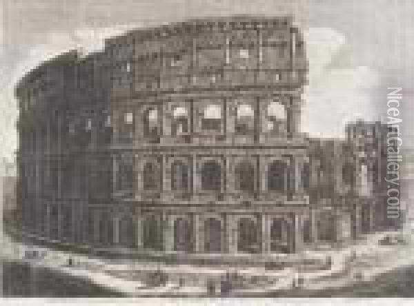 Veduta Dell' Anfiteatro Flavio, Detto Il Colosseo Oil Painting - Luigi Rossini
