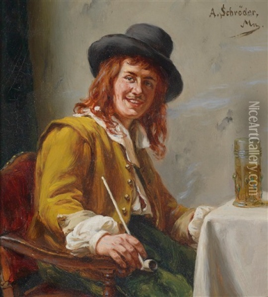 Kavalier Bei Einem Glas Bier Oil Painting - Albert Friedrich Schroeder
