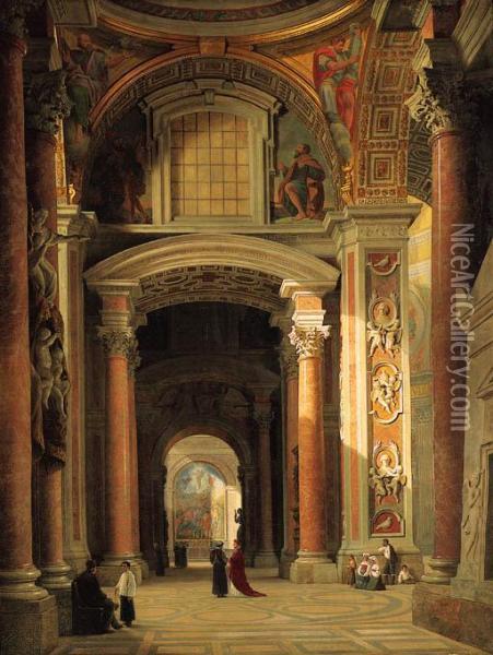 Interior Of St Peter's, Rome Oil Painting - Heinrich Hansen