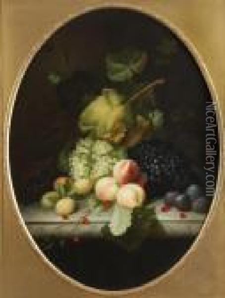 Still Life Of Peaches, Grapes, Plum And Cherries On A Marble Ledge Oil Painting - Jan van Os