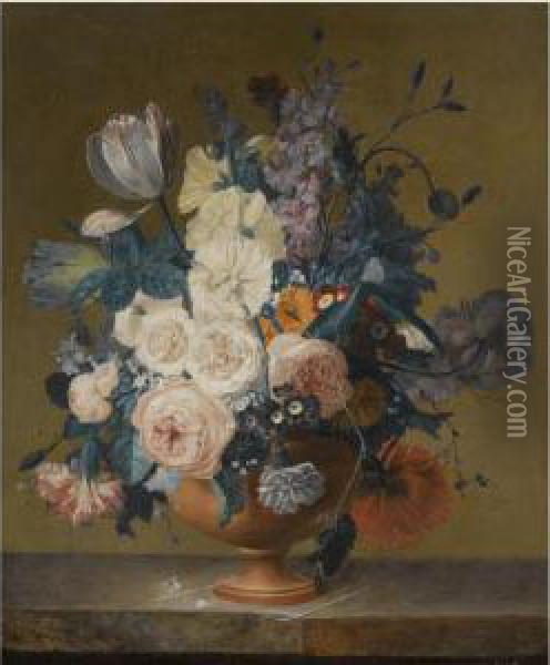 A Still Life Of Roses Oil Painting - Jean Louis, Le Jeune Prevost