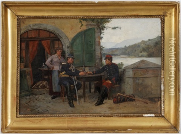 Scene D'auberge Avec Deux Militaires Oil Painting - Edouard Castres