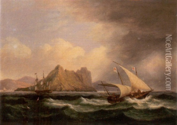A Xebec Running Before The Storm Oil Painting - Thomas Luny