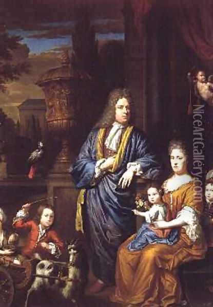 Family Portrait Group in a Classical Setting Oil Painting - Thomas van der Wilt