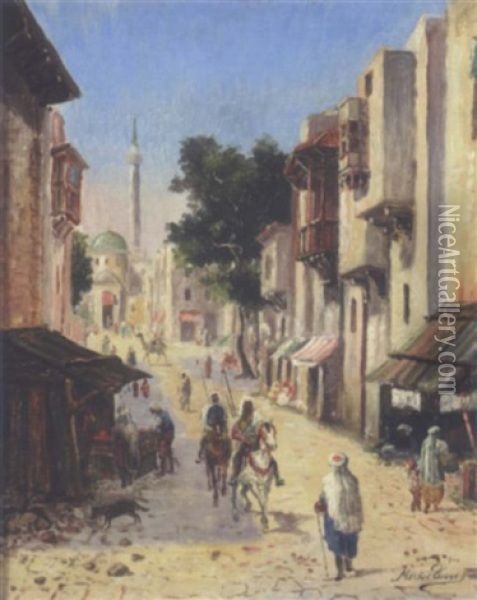 Cavaliers Dans Une Rue En Orient Oil Painting - Michel Troyen