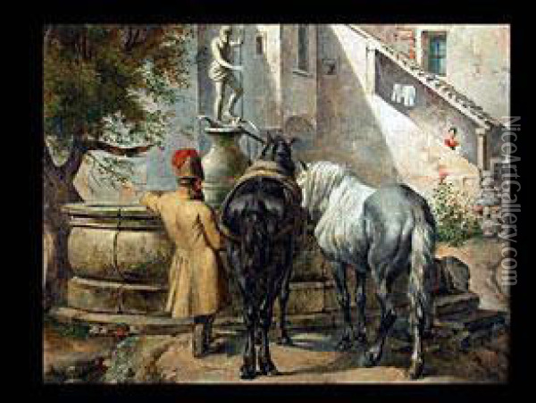 Pferde An Der Tranke Oil Painting - Franz Xaver Gruber