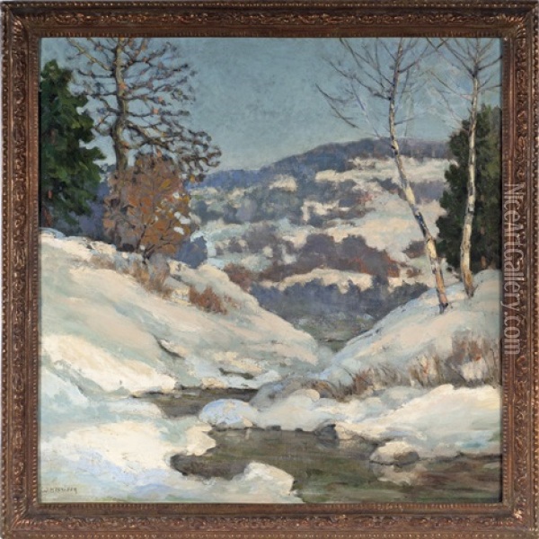Winter Landscape With Brook Oil Painting - Walter Koeniger
