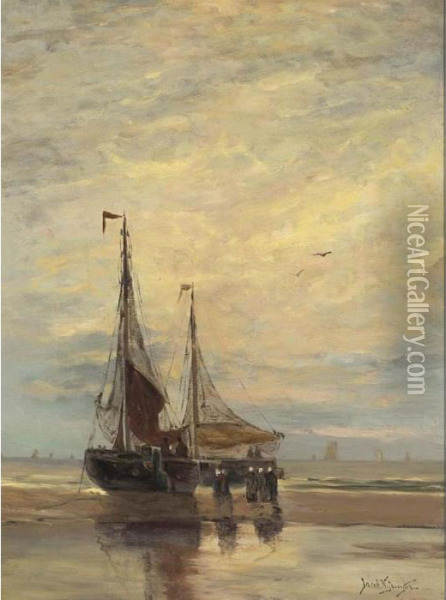 Beached Bomschuiten Oil Painting - Willem Jun Gruyter