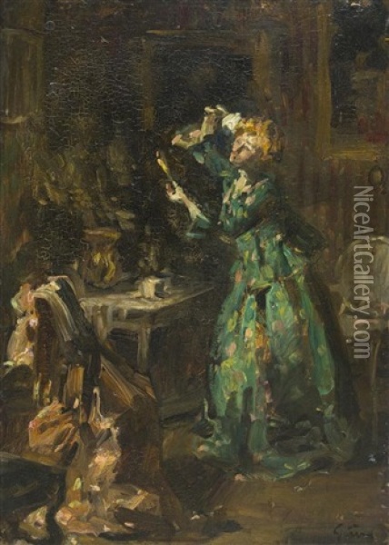 Parlor Scene Oil Painting - Jules Alexandre Gruen