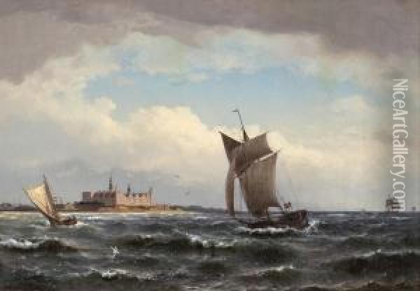 Segelschiffe Vor Schloss Kronborg Oil Painting - Carl Buntzen