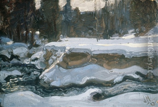 Stream In Winter Oil Painting - James Edward Hervey MacDonald