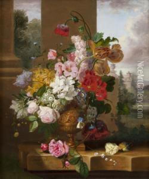 Still Life Of Summer Flowers Oil Painting - John Wainwright