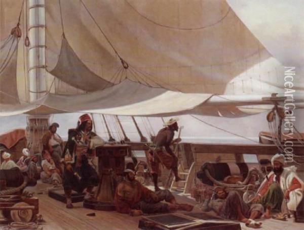 Turkish Sailors On A Boat At Full Sail Oil Painting - Wilhelmine Friderike Louise