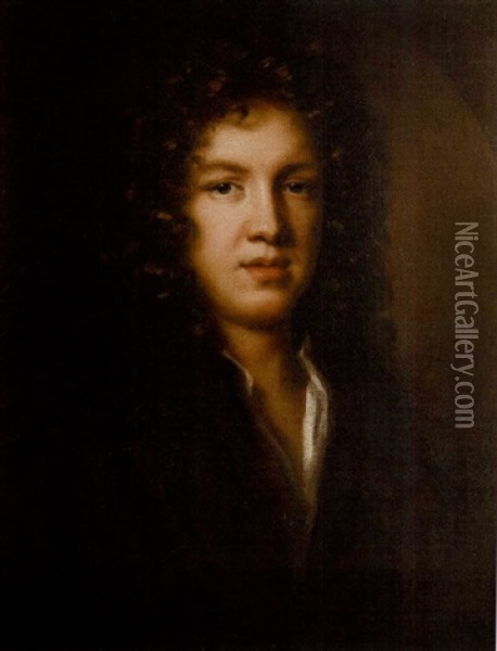 Portrait Of Charles Beale In A Brown Robe And White Chemise Oil Painting - Mary Beale