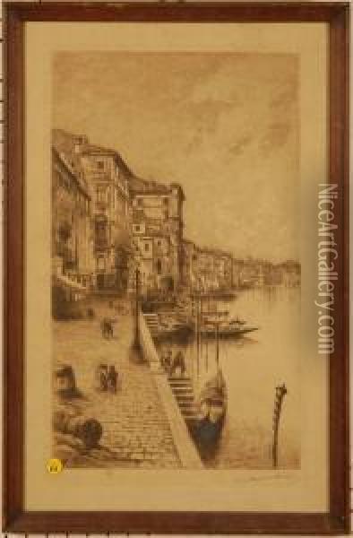 Venetian Canal Scene Oil Painting - Lucien Gautier