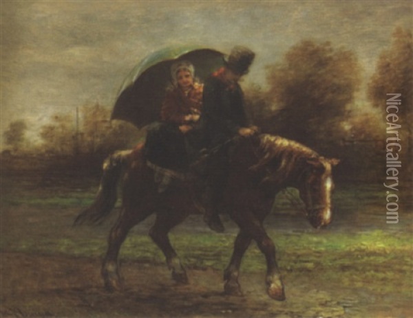Couple A Cheval Oil Painting - Hendricus-Jacobus Burgers