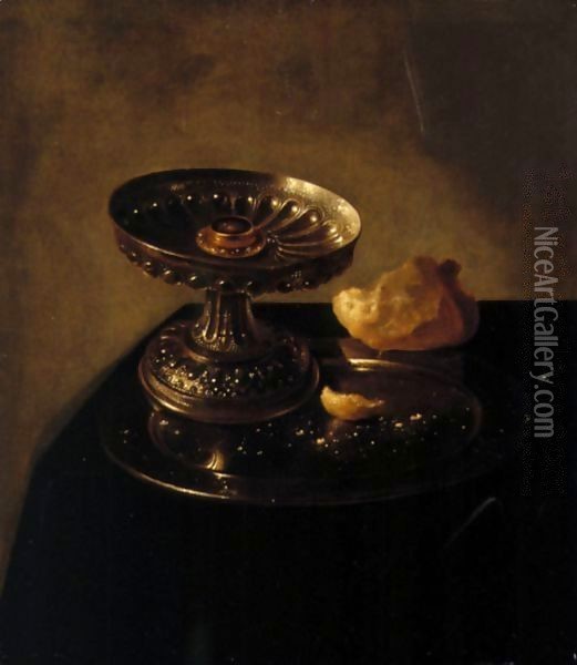 A Tazza with Bread on a Dish, c.1632-37 Oil Painting - Jan Jansz. den Uyl