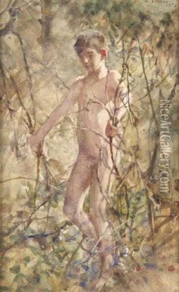 Woodland Sketch Oil Painting - Henry Scott Tuke