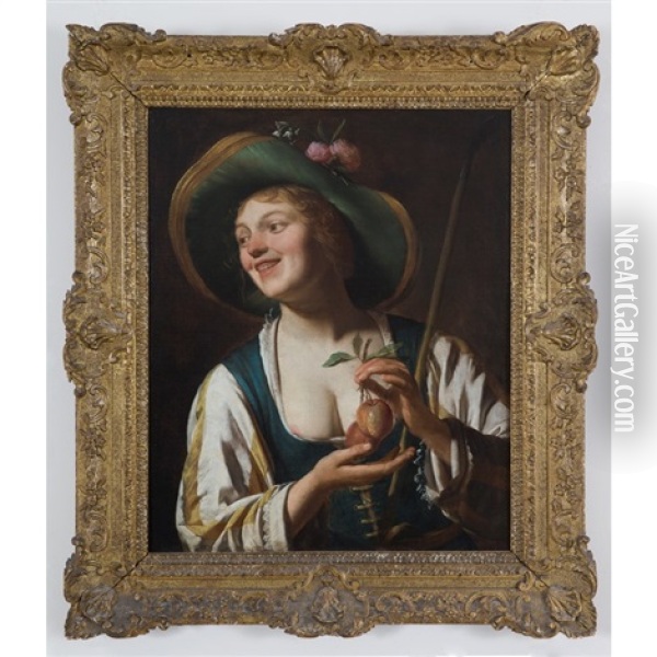 Shepherdess Holding Apples Oil Painting - Gerrit Van Honthorst