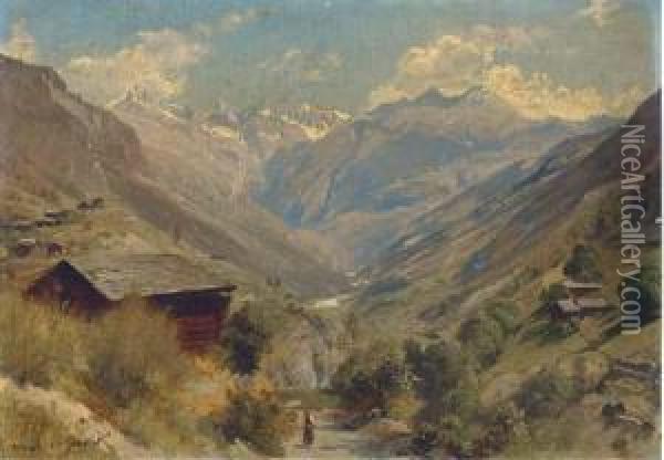 Figure In An Alpine Landscape Oil Painting - Johann Joseph Geisser