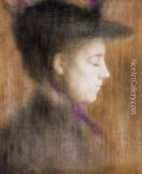 Woman In Paris With Purple Scarf Oil Painting - Jozsef Rippl-Ronai