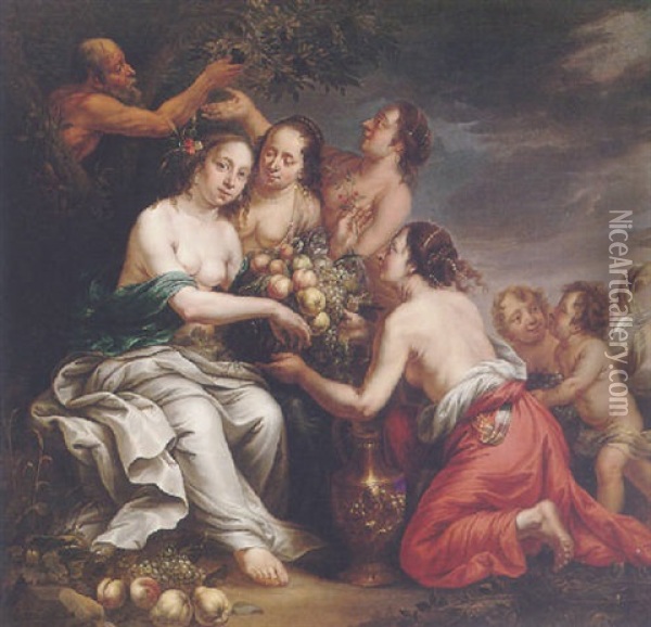 An Allegory Of Abundance Oil Painting - Dingeman van der Hagen