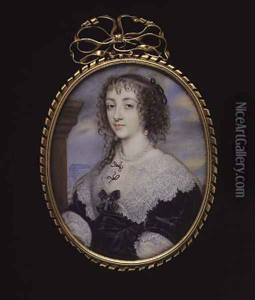 Queen Henrietta Maria wife of King Charles I Oil Painting - John Hoskins
