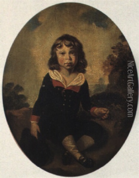 Study Of A Boy Seated On Rocks Oil Painting - Sir William Beechey