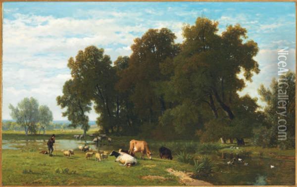 Watching The Herd Oil Painting - Frans Keelhoff