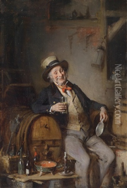 Ein Zufriedener Weinbeiser Oil Painting - Hermann Kern