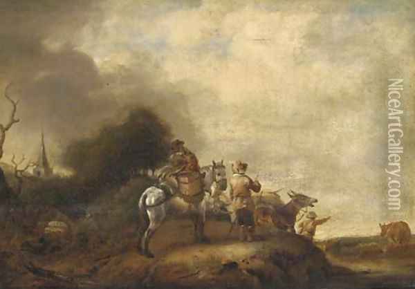 A landscape with travellers halted on a track Oil Painting - Philips Wouwerman