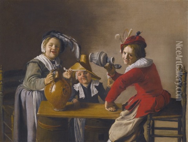 Interior With Children Drinking And Mischief-making Oil Painting - Jan Miense Molenaer