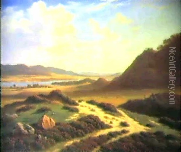 Weite Flusslandschaft Oil Painting - Frederik Christian Jacobsen Kiaerskou