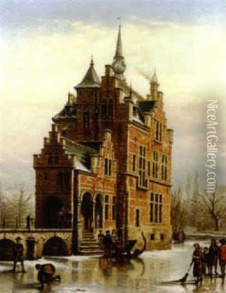 Chateau Dans Un Paysage D'hiver Oil Painting - Victor Vervloet
