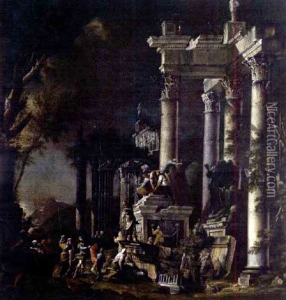 Looting At The Tomb Oil Painting - Giuseppe Valeriani