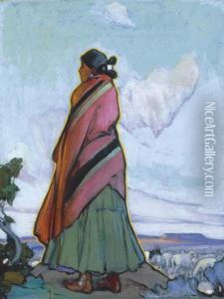 Navajo Shepherdess Oil Painting - Ira Diamond Gerald Cassidy