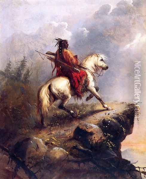 Crow Indian on the Lookout Oil Painting - Alfred Jacob Miller