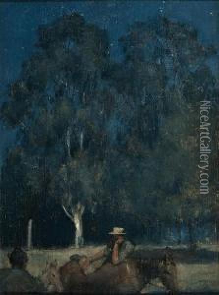 Horsemen In Landscape Oil Painting - Thomas William Roberts