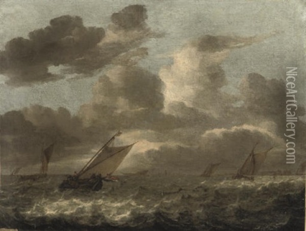 Shipping In Choppy Waters Oil Painting - Abraham van Beyeren