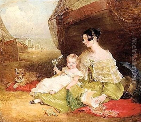Caroline Rolfe Married Captain Thomas Preston Of Lowestoft (1795-1885) Oil Painting - Joseph Clover