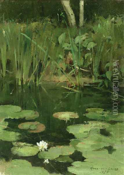 Water Lilies Oil Painting - Theodore Robinson