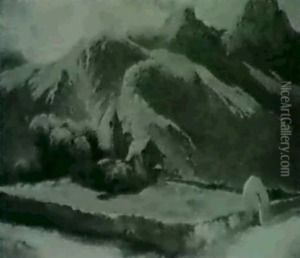 Eglise De Montagne Avec Les Tours D'ai Oil Painting - Alexandre Calame
